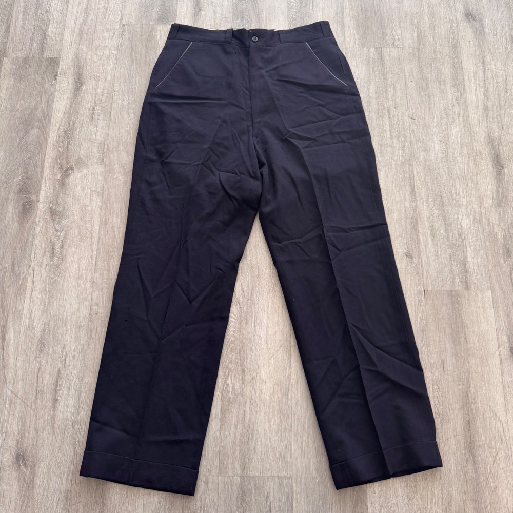 Vintage 1962 AG Meier & Co Navy Wool Uniform Trousers Cuffed 34x29 Union Made